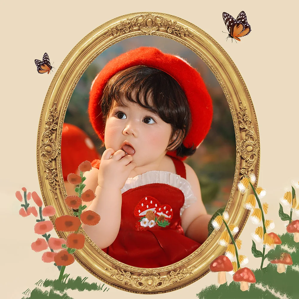 Baby Girl Clothes Photography Outfits Cute Mushroom Picking Theme Red Mushroom Style Halter Dress Beret Studio Shooting Costumes