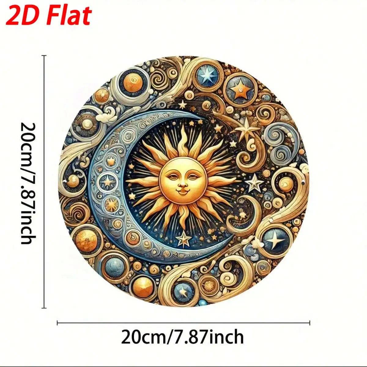 Iron Sun Moon Wall Art 8x8 Inch, Metal Celestial Decor for Home Office