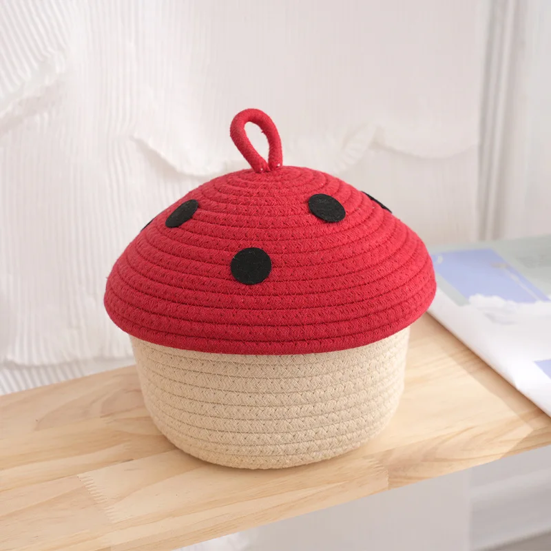 

Cute Mushroom Cotton Rope Storage Basket, Woven Decorative Bin for Keys & Clothes, Home Desk Organizer