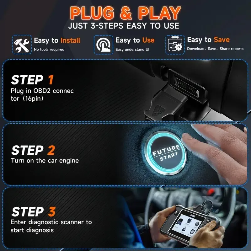 FX3000 Elite OBD2 Auto Scanner ABS AT Airbag Engine Light Check Code Reader Battery Registration ODB OBD 2 Car Diagnostic Tools