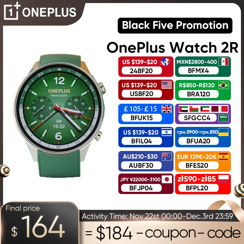 New OnePlus Watch 2R Global Version Smart Watch 1.43” AMOLED Snapdragon W5 Chipset Up to 100h Battery Life Google Wear OS 4 NFC