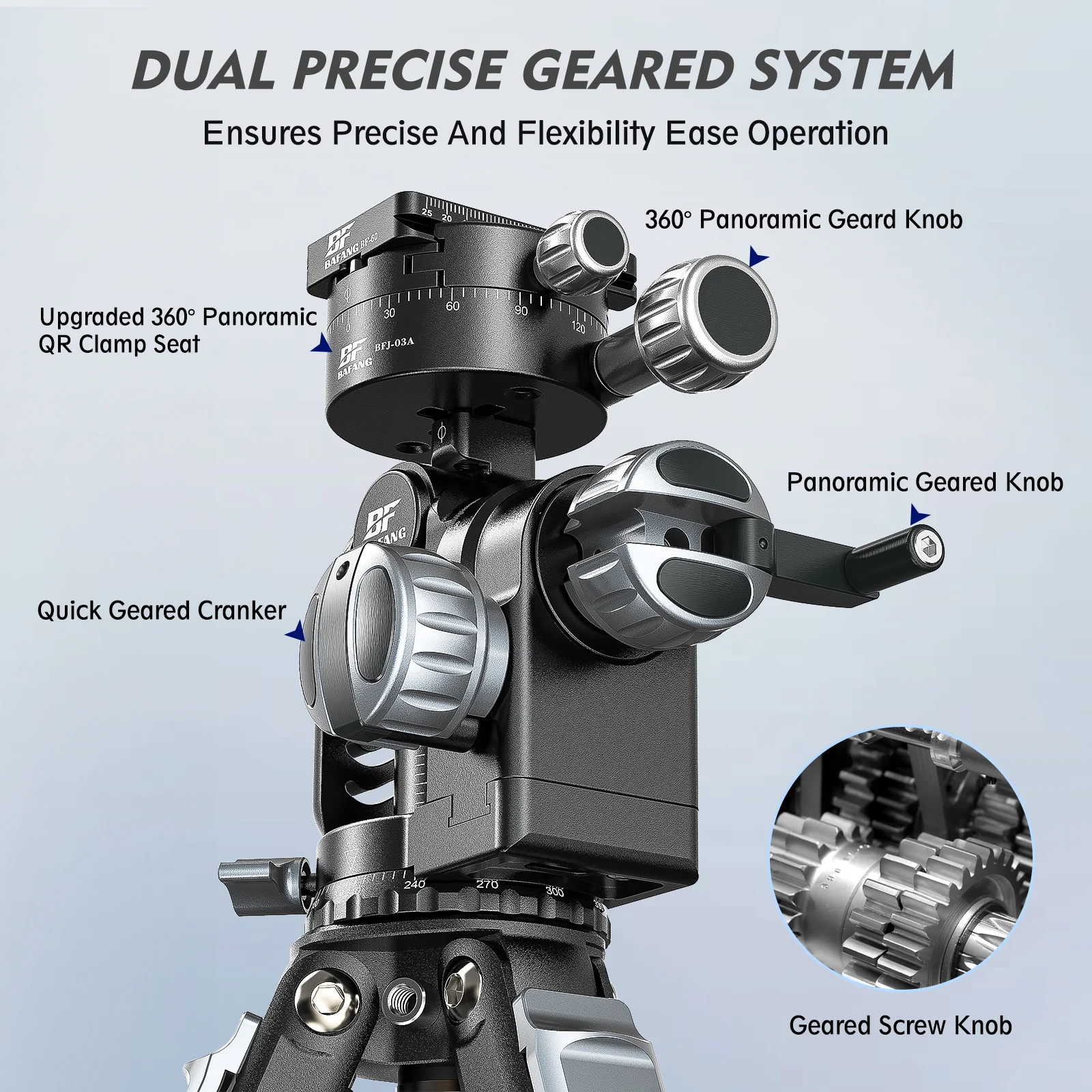 Versatile Geared Tripod Heads with Precise Adjustment Knob Photography Accessories with Standard QR Clamp Tripod Head for DSLR