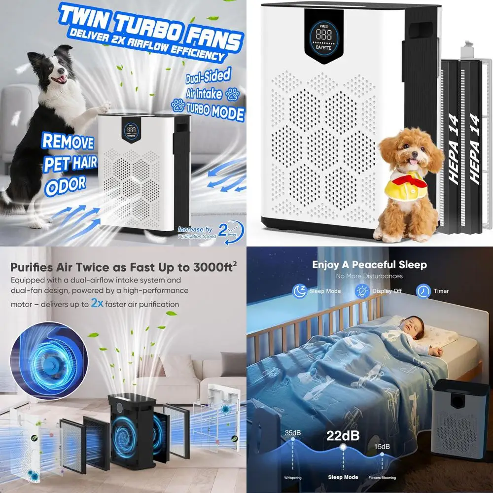 

Мощный очиститель воздуха площадью 3000 кв. футов с двойными фильтрами HEPA H14 и турбомодом для владельцев домашних животных и при аллергии
