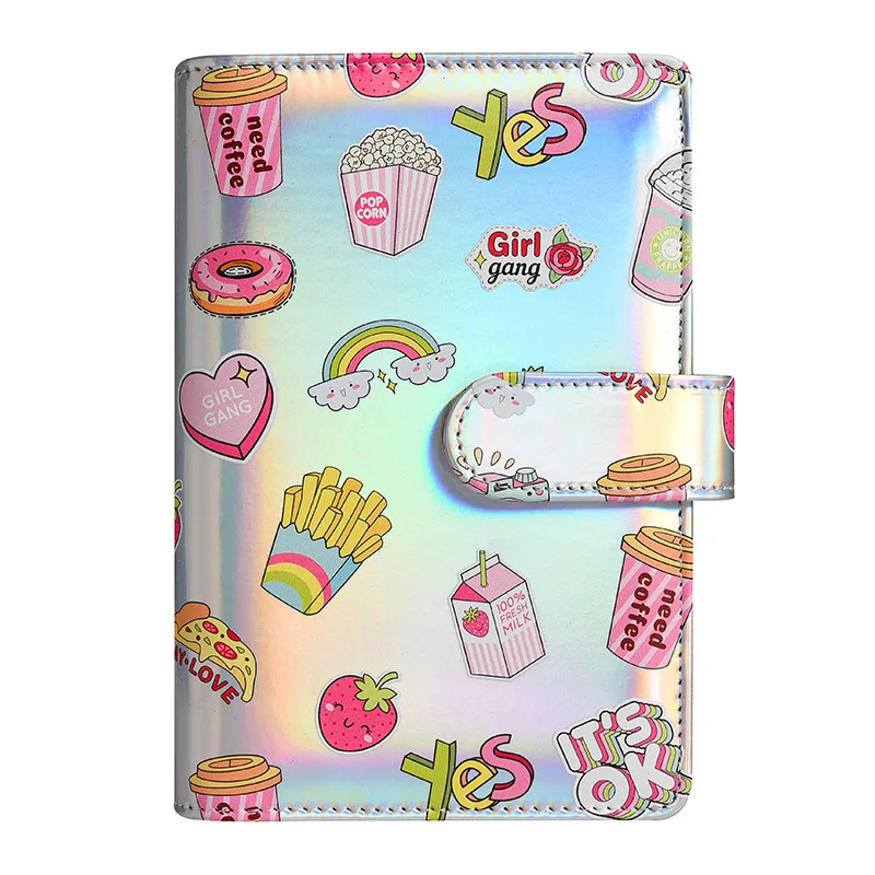 A6 Refillable 6 Ring Faux Leather Budget Binder,Mini  Notebook Binder Cover for A6 Filler Paper,Cartoon cute fashion Binder