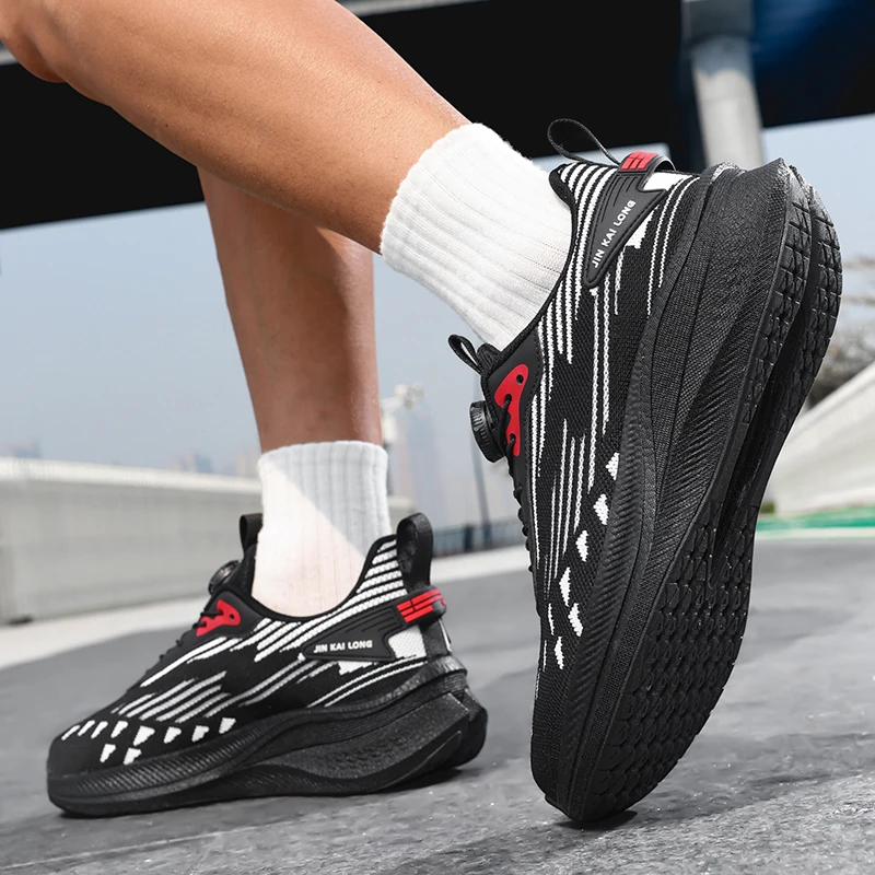 2025 New ultra-light carbon plate running shoes for men rotating buckle shock-absorbing soft sole casual sports shoes