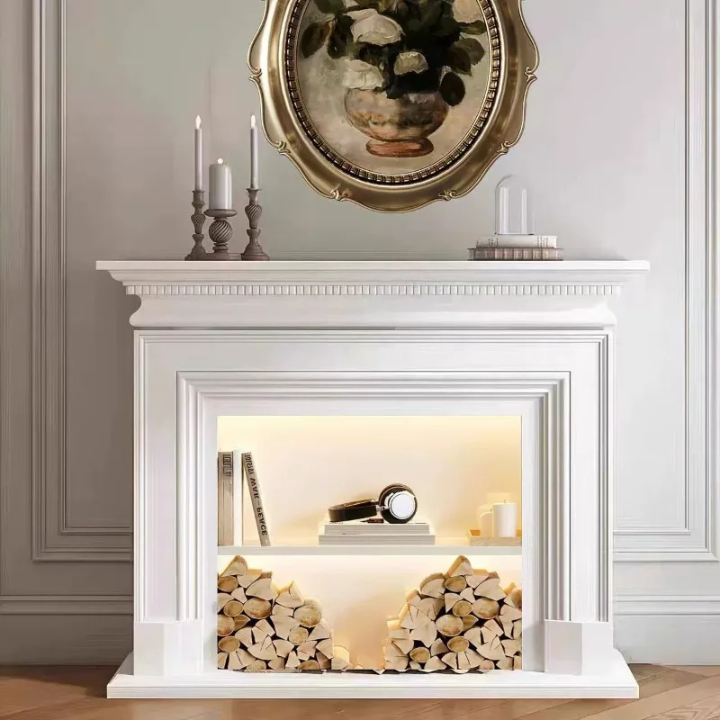 

Entrance Cabinet American All Solid Wood Fireplace Cabinet Living Room Home Simulation Fire Fireplace Decoration Cabinet