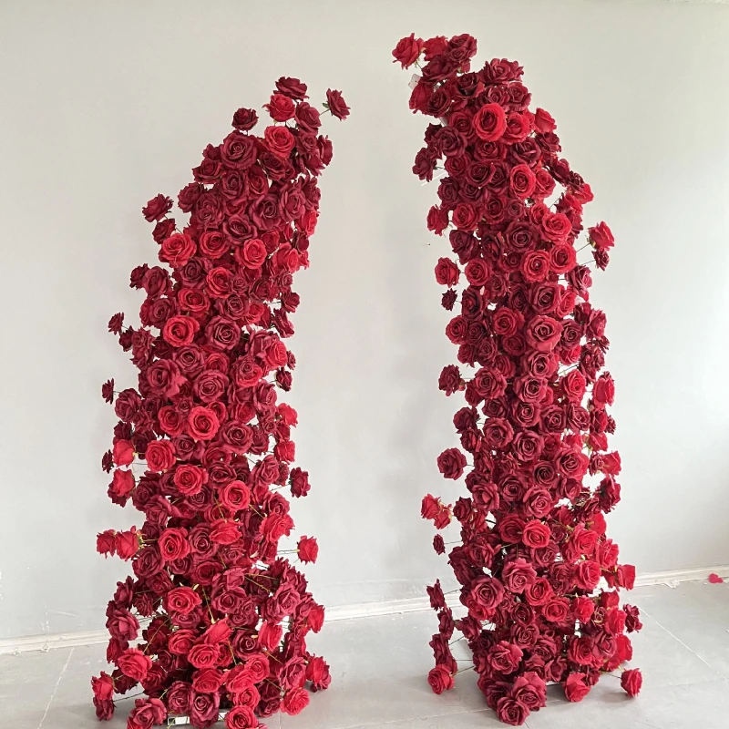 

2.1x2.3M Red Artificial Rose Horn Floral Arrangement Set Wedding Arch Background Decoration Welcome Area Ornament