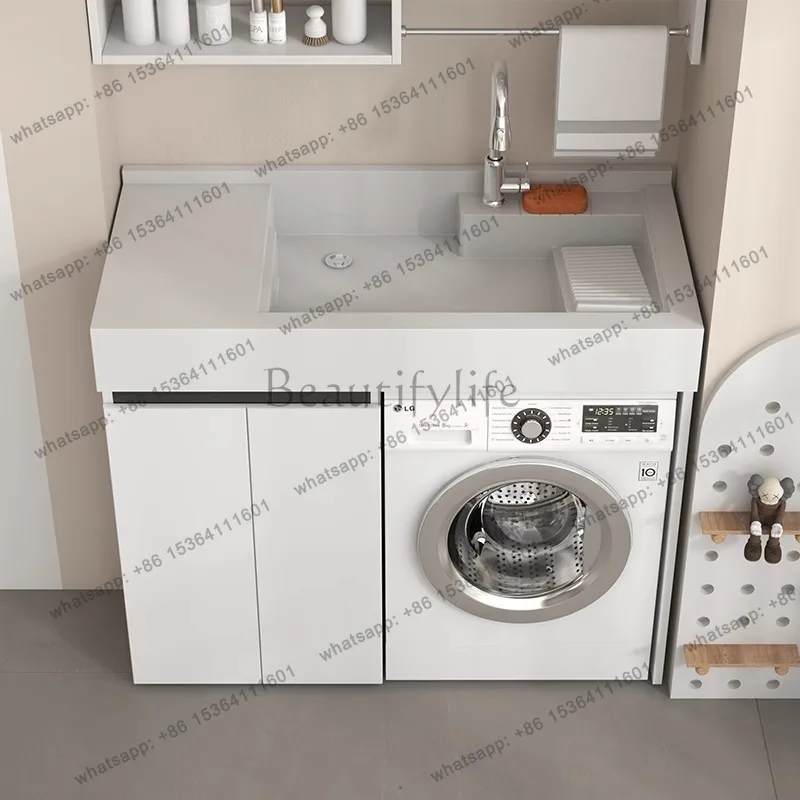 Washing Machine Cabinet Modern Design Laundry Tub Aluminum Balcony Cabinet High-End Bathroom Furniture