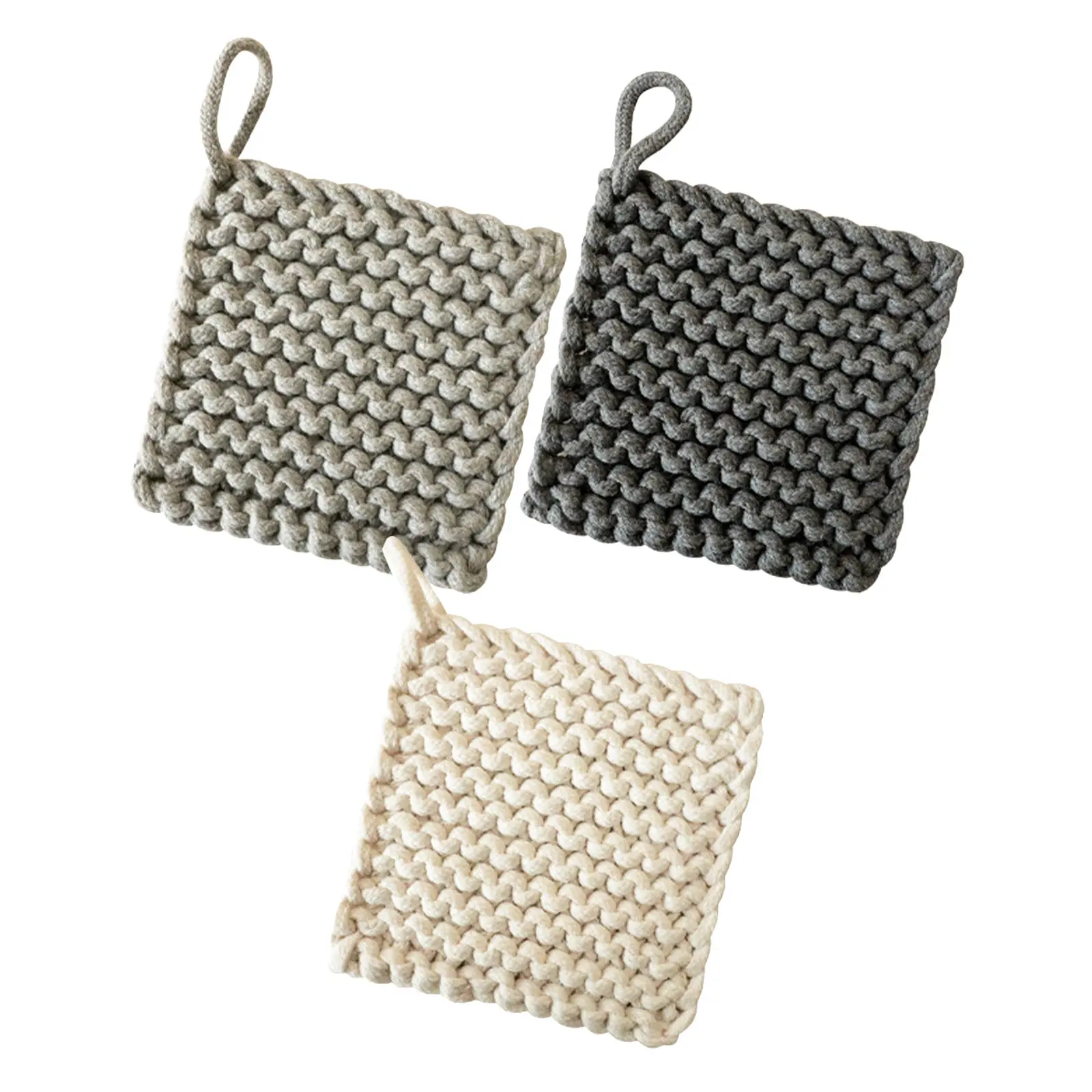 

Набор из 3 хлопковых вязаных крючком подставок ручной работы: квадратные, термостойкие, для плиты, духовки, чайников и посуды