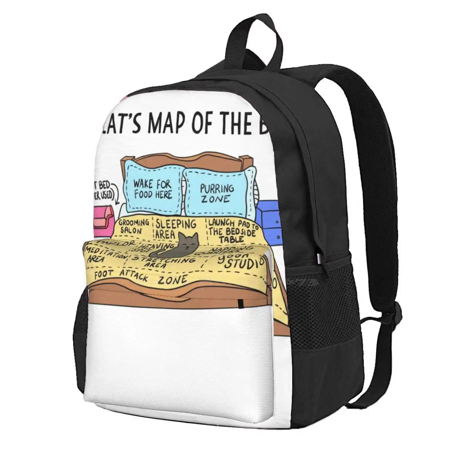 Cats Map Of The Bed Funny Cat Gift For Cat Owner Hot Sale Schoolbag Backpack Fashion Bags Cat On Bed Yoga Studio Map Of Bed