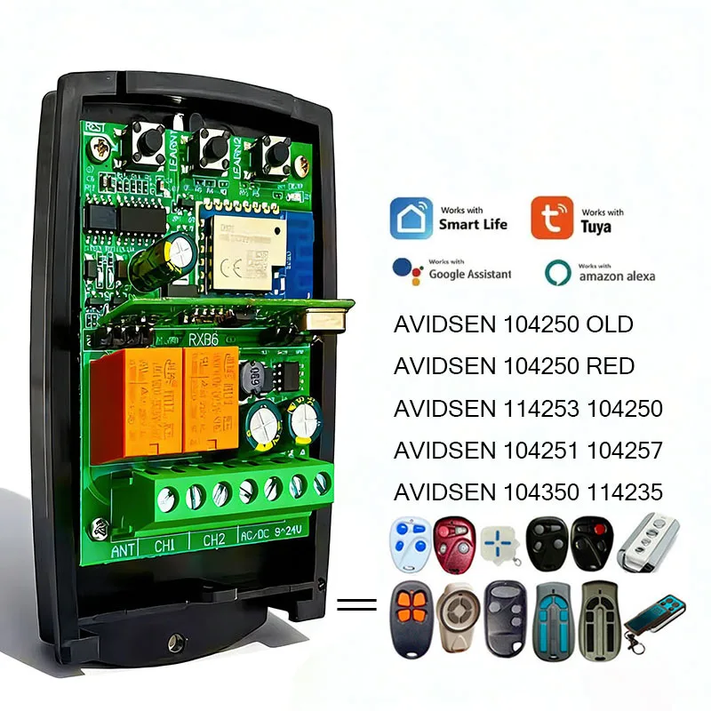 

TUYA Получатель AVIDSEN 114253 104250 104251 104257 104350 114235 104250 Пульт дистанционного управления воротами Пульт дистанционного управления устройством открывания гаражных ворот