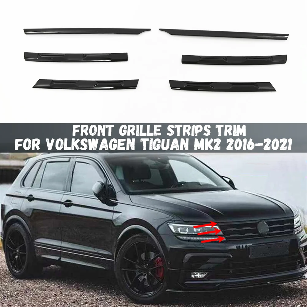 For Volkswagen VW Tiguan MK2 2017 2018 2019 2020 2021 Front Grille Sports Black Body Kit Center Grill molding Cover Strip Trim