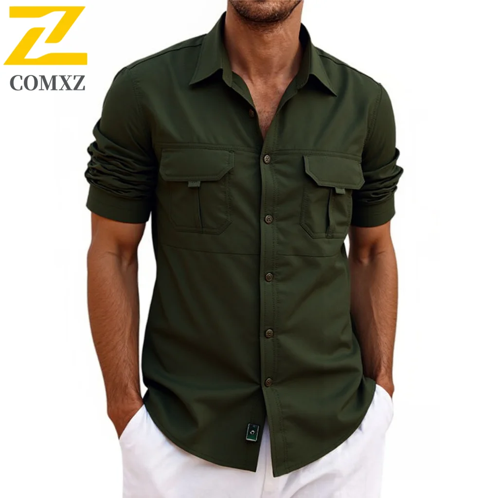 

2025 New Men Tactical Shirt Long Sleeve Quick Dry Breathable Multi Pocket Outdoor Hiking Coat Thin Lightweight Camping Clothing