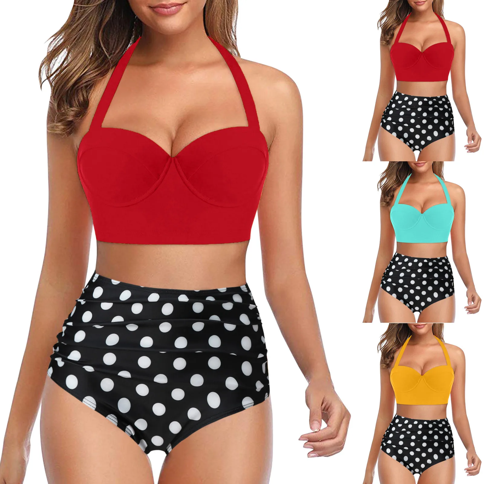 Lato w stylu vintage moda Polka Dot drukowany strój kąpielowy stroje kąpielowe damskie seksowny biustonosz Push Up strój kąpielowy bikini