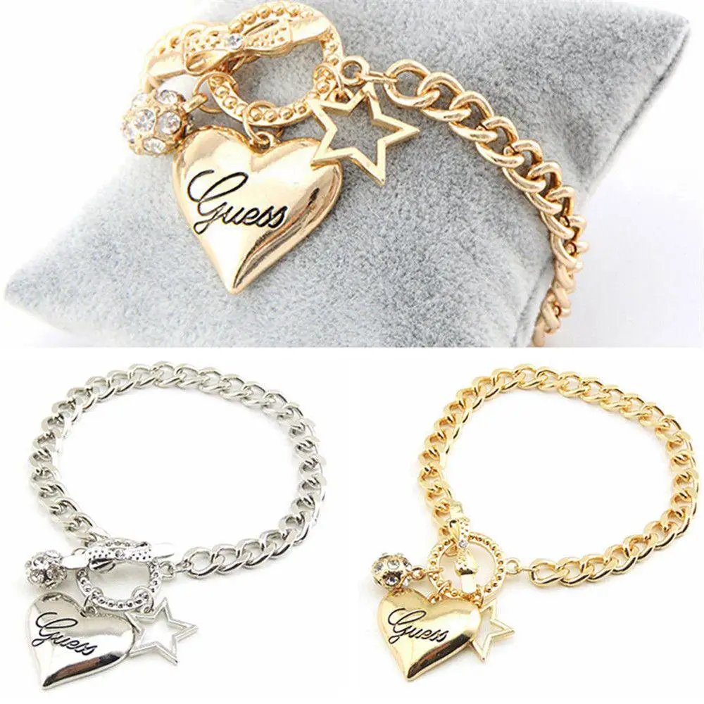 Pulsera de corazón de pentagrama, cadena de cristal, moda para mujer, regalo sencillo salvaje para el Día de San Valentín, pulseras de cristal que combinan con todo de Color sólido