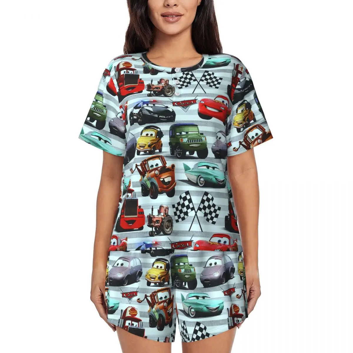 

Sally Carrera Cars Lightning Mcqueen Pajamas Set for Women Short Sleeve Sleepwear Loungewear 2 Piece Pjs