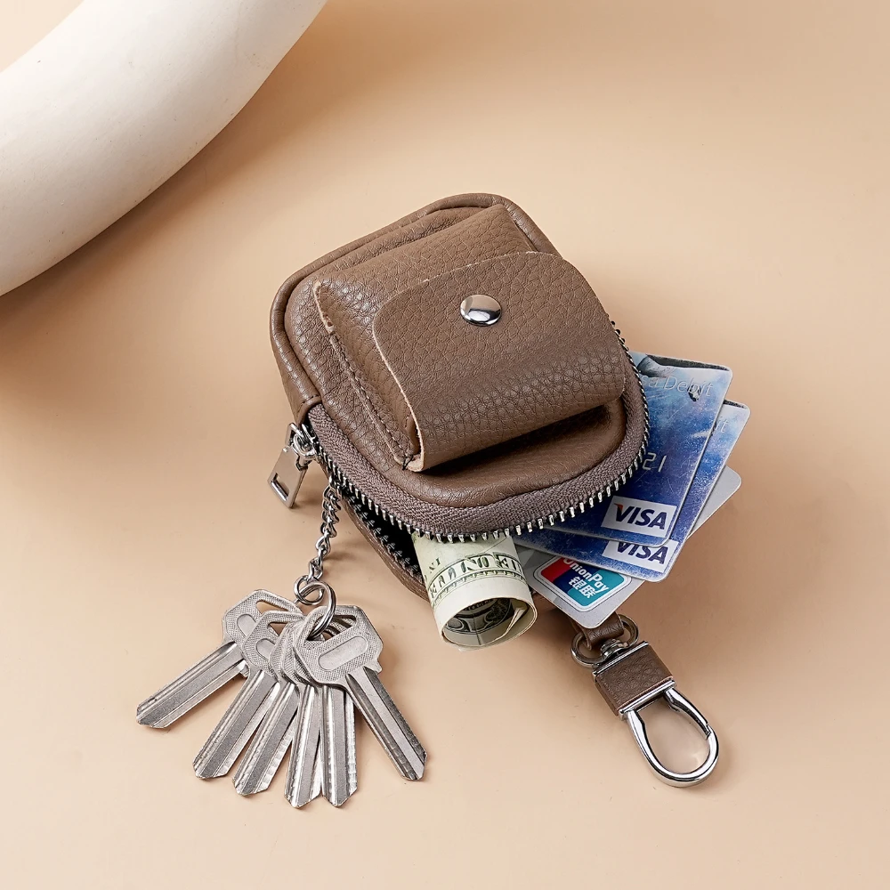 Mini Key Bag Pu Leather Coin Purse Keychain Zipper Coin Holder Portable Small Change Pouch For Women Travel Outdoor Activities