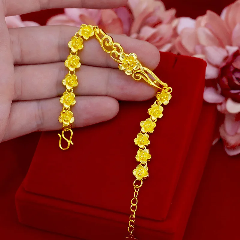Fashion Flower Bracelet Women's 24K Gold AU999 - Lightweight, round flower edge, comfortable wear