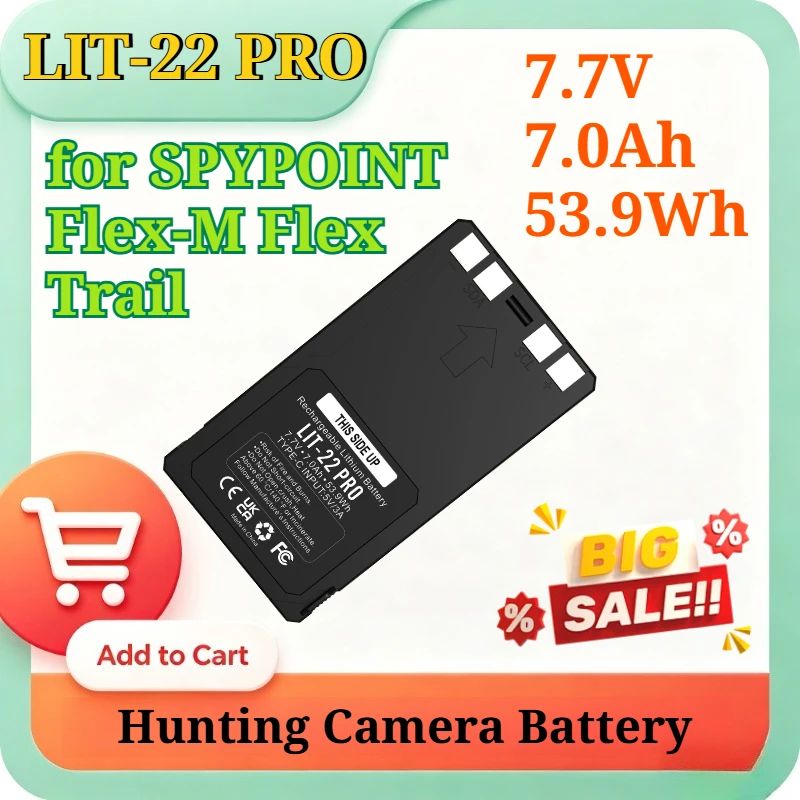 

LIT-22 PRO 7.7V 7.0Ah 53.9Wh Replacement Rechargeable Lithium Battery Type-C Input for SPYPOINT Flex-M Flex Trail Hunting Camera