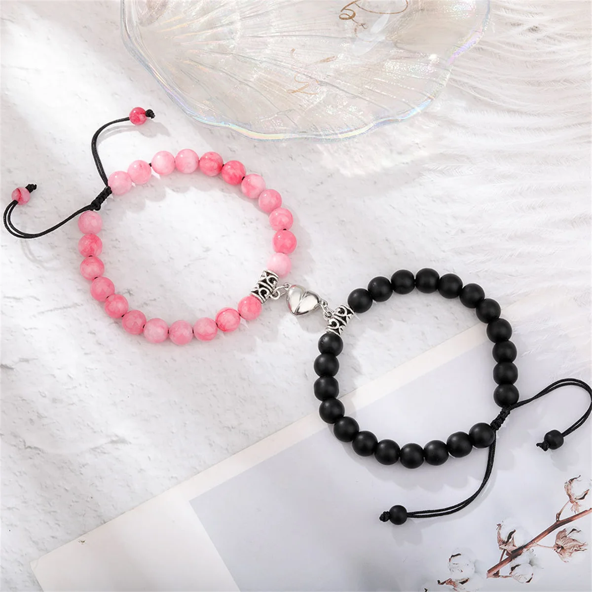 2Pcs/Set Love Heart Magnet Natural Stone Couple Bracelets For Women Men Handmade Braided String Yoga Bracelet Valentine Jewelry