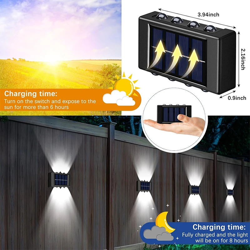 Solar Wall Washer Light Up and Down LED Solar Outdoor Wall Light Waterproof Solar Sconce for Patio Garden Fence Yard Decor