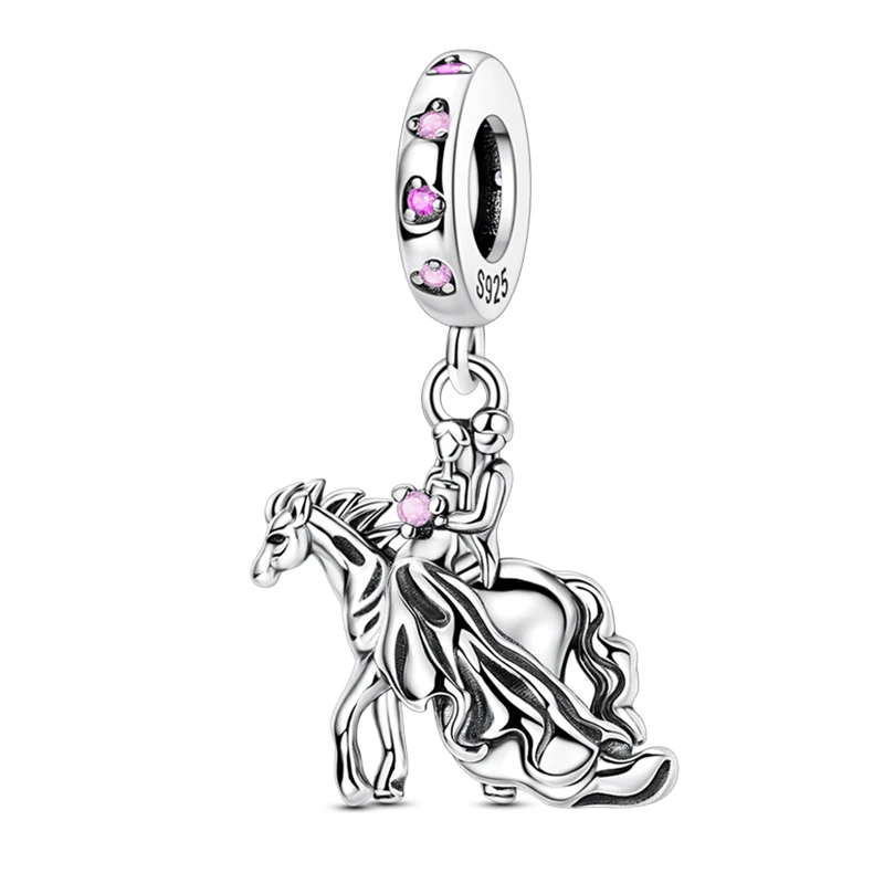 

Romantic 925 Sterling Silver Wedding Dress White Horse Original Design 3mm Charm Bead Fit Wedding Party DIY Fine Making Jewelry