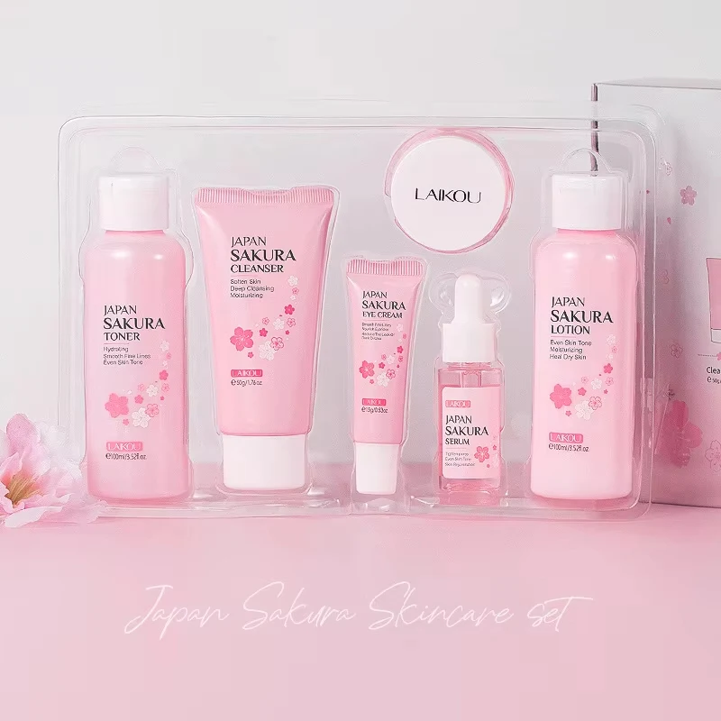 LAIKOU Set Perawatan Kulit isi 6 buah, Losion Serum perawatan wajah, pembersih wajah kontrol minyak, Set perawatan kulit isi 6 buah