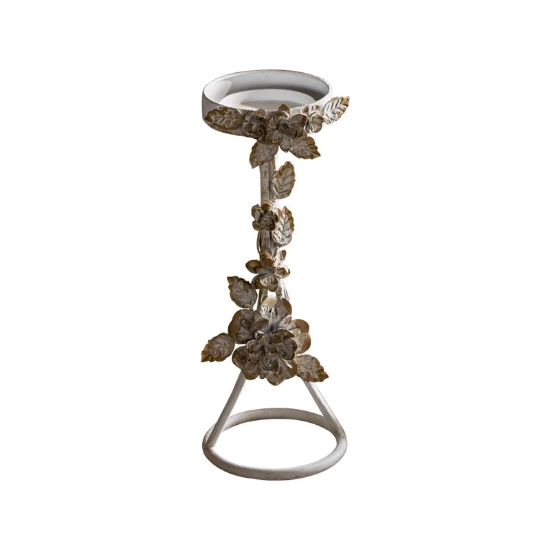 

American retro, candlestick wrought iron old flowers, decorative ornaments romantic candles, bed and breakfast