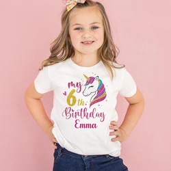 T-Shirt personalizzata unicorno 1-12 compleanno T-Shirt Wild Tee Girls Party T Shirt unicorno con nome vestiti bambini moda top Tshirt