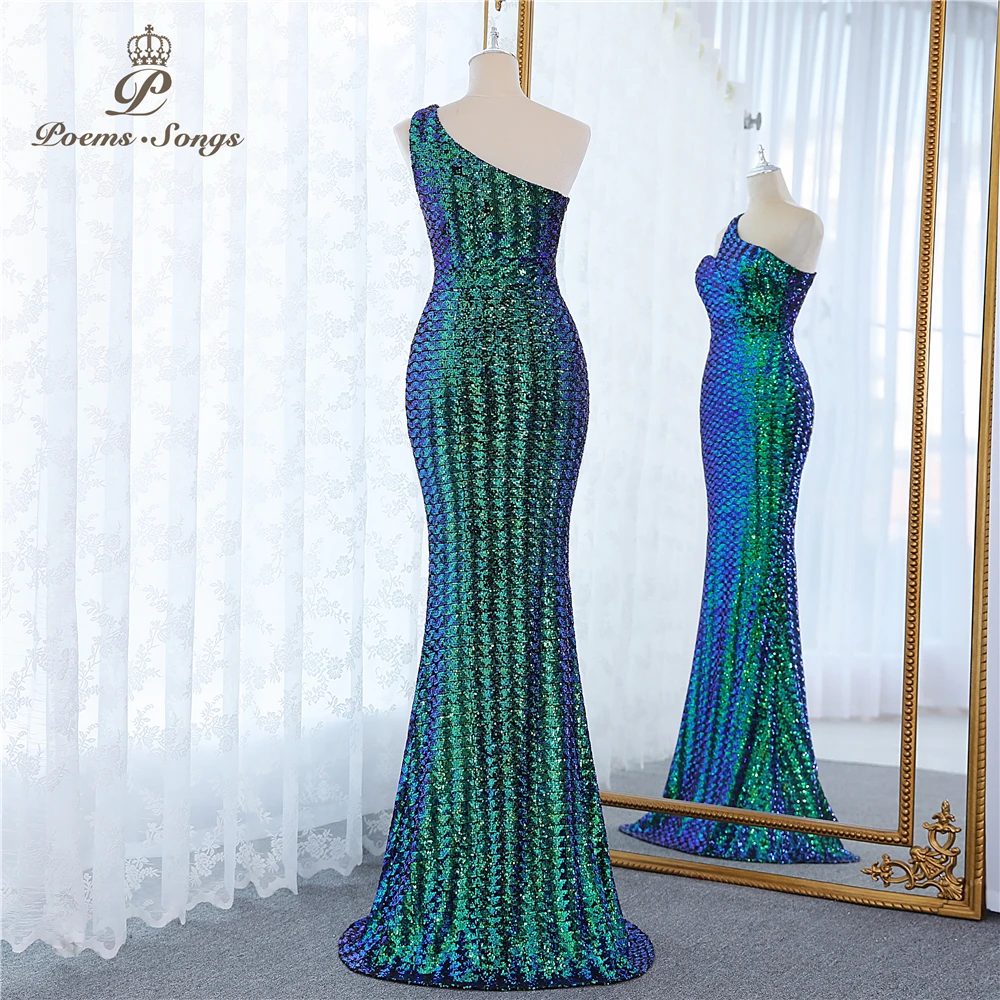 Dream green colors one shoulder style mermaid evening dresses vestidos formales vestidos de fiesta robe de soiree de mariage