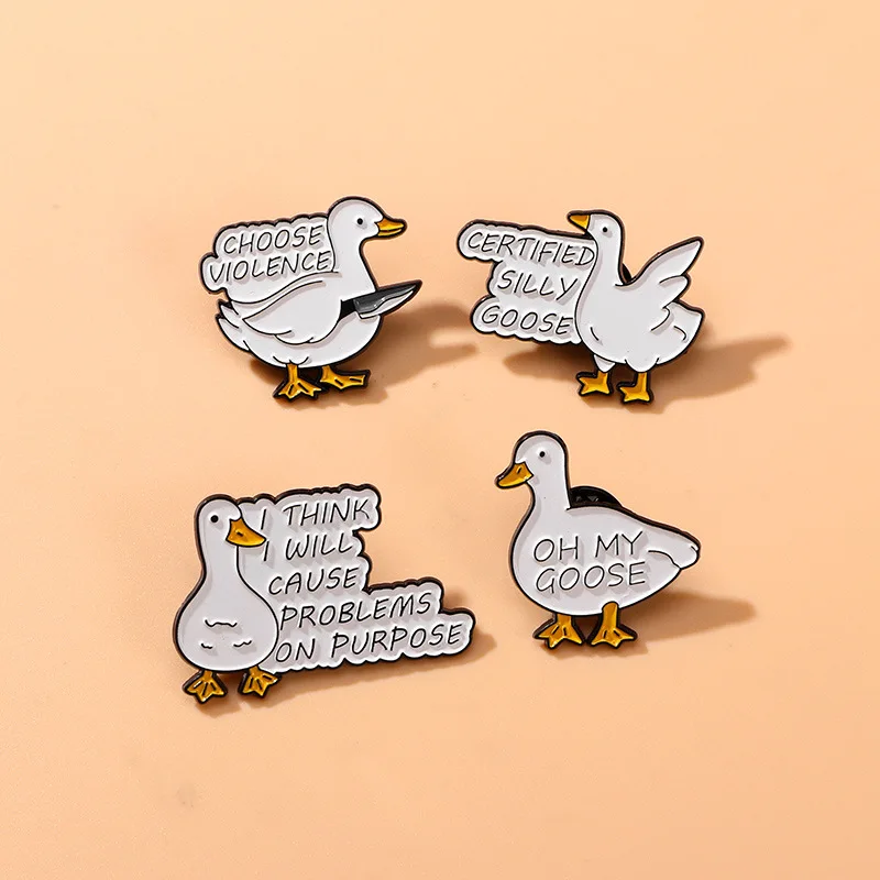 Cute Goose Enamel Brooch Violent Dagger White Goose Silly White Duck Cartoon Animal Metal Badge Punk Pin Jewelry Accessorie Gift