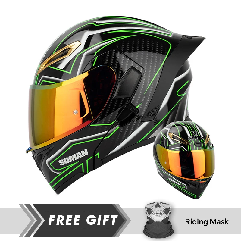 

Motorcycle Full Face Helmet ABC Shell Flip-Up Helmet For Men Women Modular Helmet For Men Women Unisex With Colorful Dual Lens