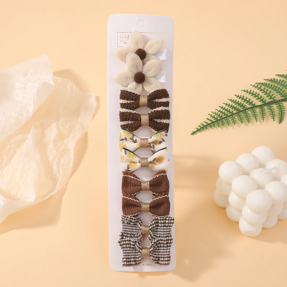 10-teiliges Blumen-Schleifen-Haarspangen-Set für Babys, Kleinkinder, Winter-Druck, Haarnadel, Mini-Baumwollspitze, handgefertigt, Kinder-Haar-Accessoires – Detail 9