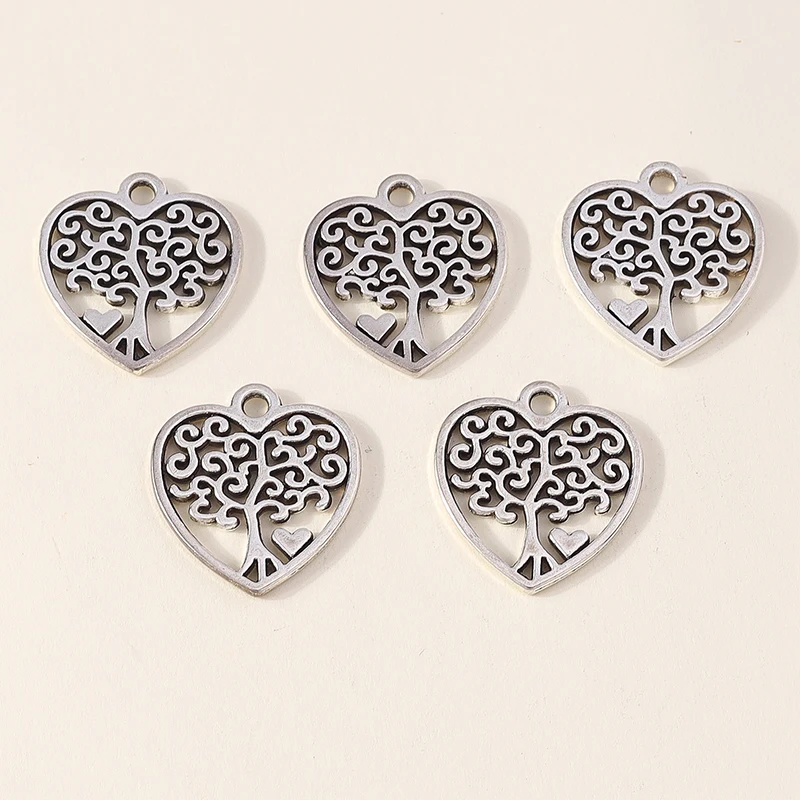 20 Stück 22x22mm Niedliche Legierungs-Liebesherz-Baum-Anhänger für Schmuckherstellung, Ohrhänger, Halsketten, Armbänder, DIY-Bastelbedarf – Detail 6