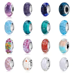 Breloques en argent regardé 2024 100% pour femme, perle de verre, pierre de bois, fleur de Murano, convient au bracelet Pandora, bijoux à bricoler soi-même, original, nouveau, 925