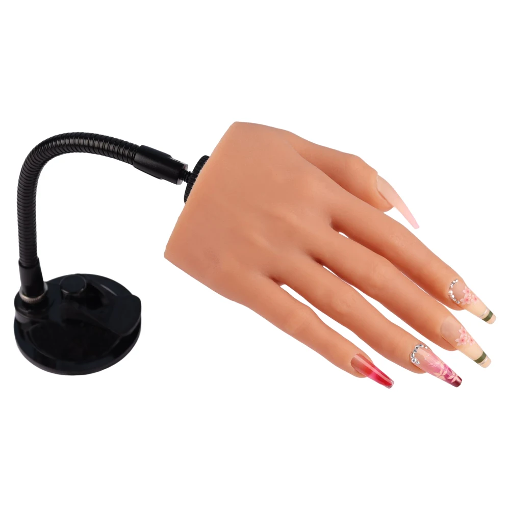 

New Practice Hand with Stand for Nail Art with Tips Adult Mannequin with Flexible Finger Adjustment Display Model Moveable Nails