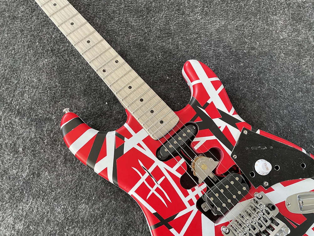 Electric Guitar with Tremolo Leaning Bridge Pickup,High Quality, Red, Black and White Stripes,free shipping