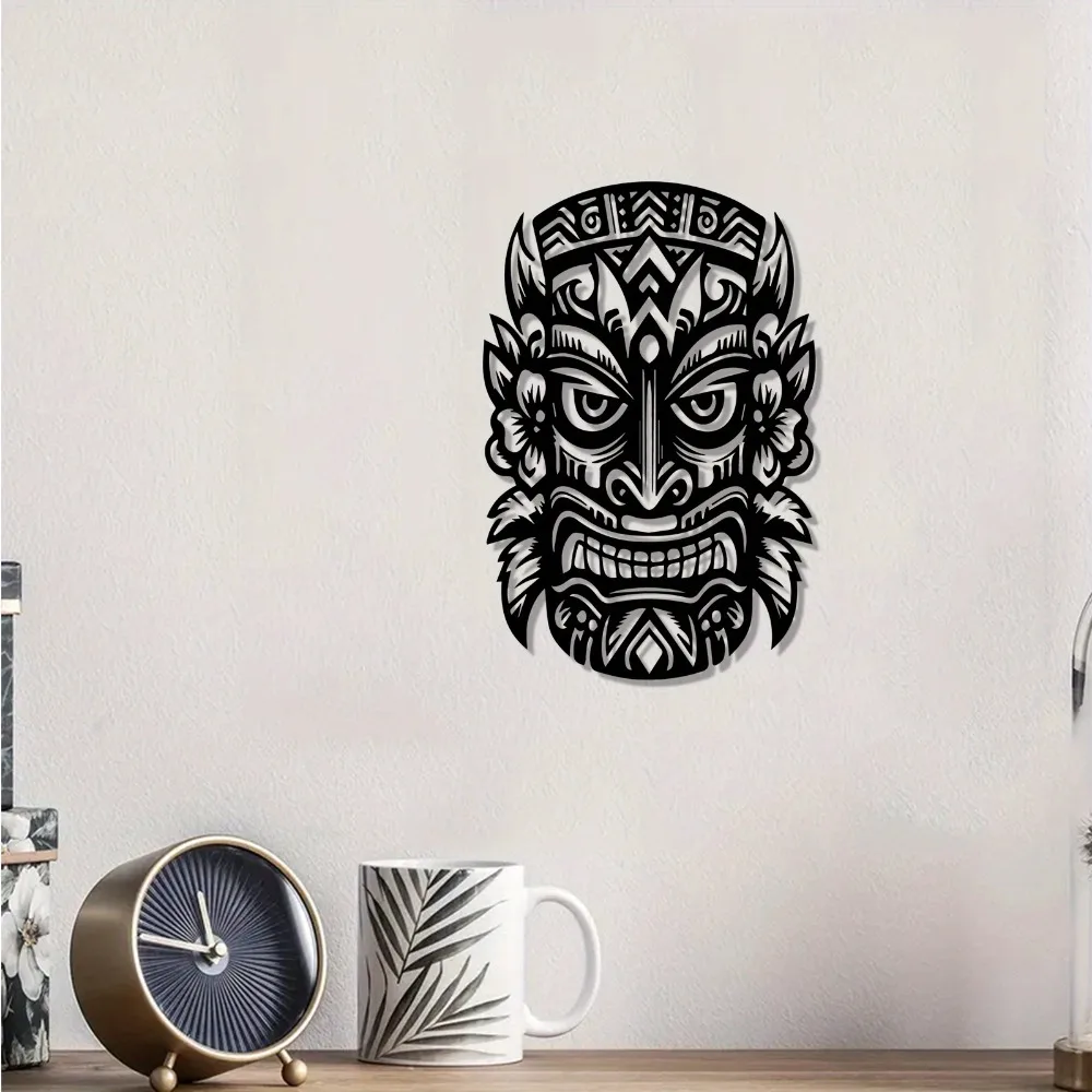 1pc Tiki Mask Metal Wall Art Hawaiian Style Iron Mural for Tropical Home Wall Decor view 4