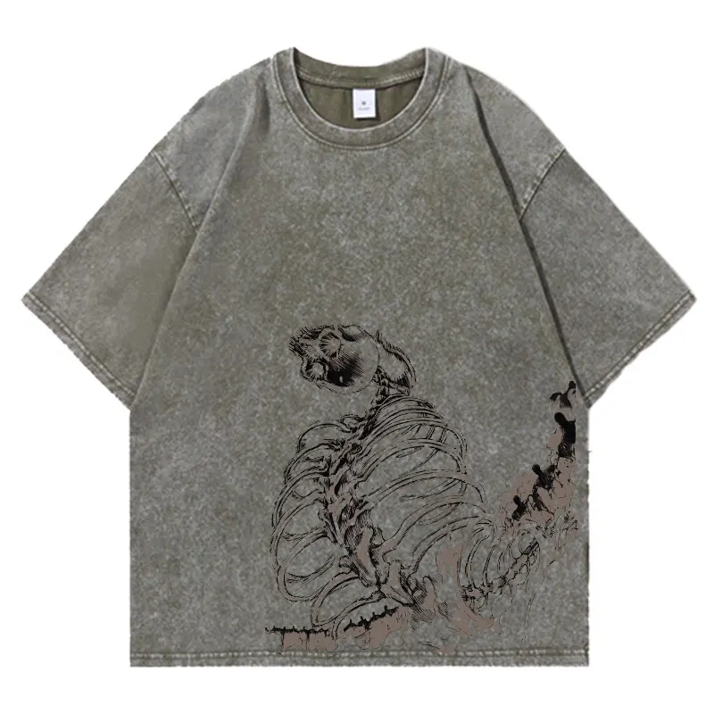 

Anime Attack On Titan Washed Tshirts Hip Hop Retro Punk Gothic Cotton Vintage T-Shirt Harajuku Casual Men Short Sleeve Top Tee