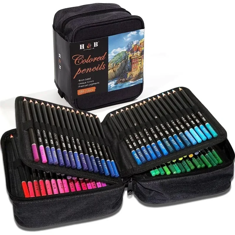 H & B 72/120/180 Professional Oil Color Pencil Set Drawing Colored Pencils With Storage Bag For Sketching Painting Art Supplies