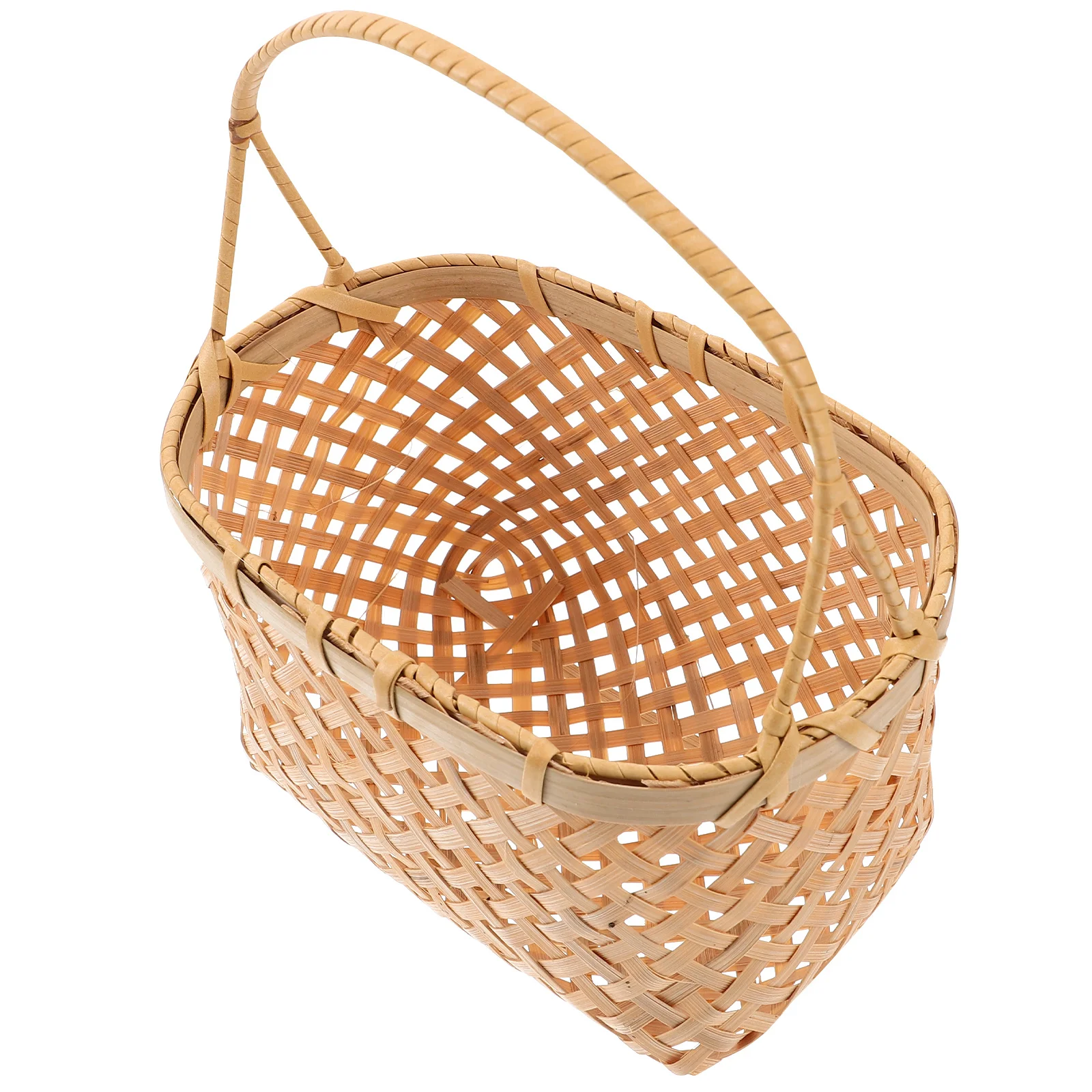 

Handmade Woven Bamboo Basket Portable Handle Hollow Out Design Picnic Camping Storage Flower Bamboo Basket