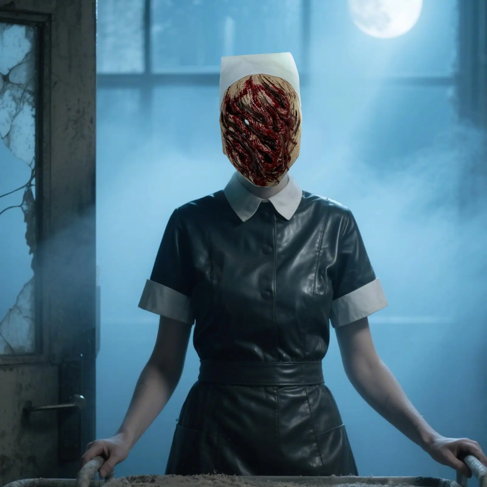 Bloody Silent Hill-mascarilla de Cosplay de enfermera sin rostro, máscaras de látex sangrientas de terror, accesorios de disfraz de Halloween para adultos