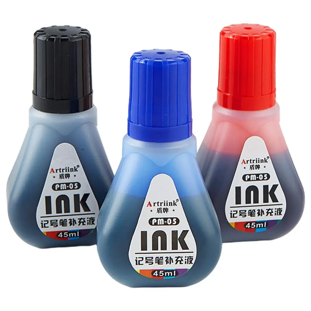 Tinta de Recarga para Marcador Permanente, Impermeável, Líquido Reabastecedor, Secagem Rápida, Substituição, 3 Cores, 45ml, 3 Unidades