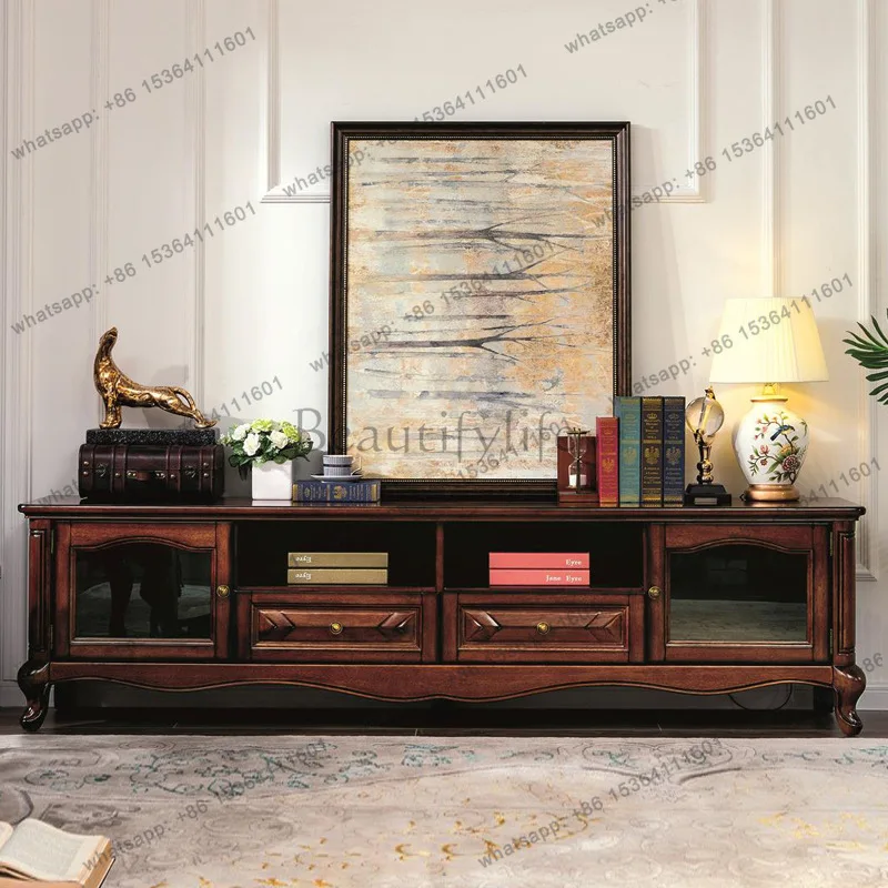 Mahogany all solid wood American TV cabinet storage retro floor cabinet