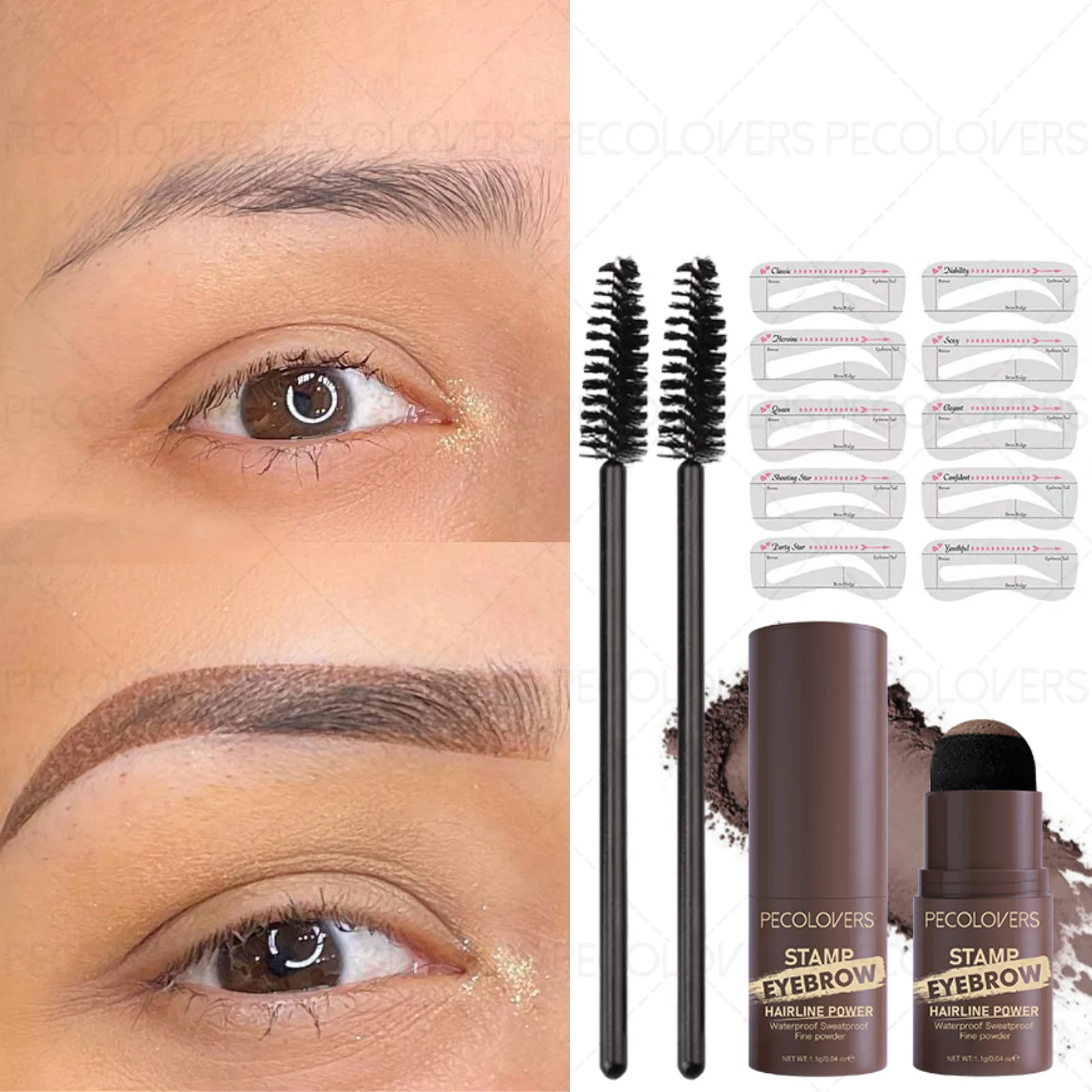 3 stks/set wilde wenkbrauwen, bruin-zwart, waterdicht, beginnersvriendelijk, wenkbrauwpoeder, wordt geleverd met wenkbrauwkaart en penseel, kerstcadeau