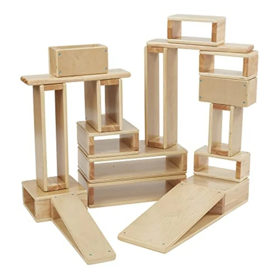 

Hollow Block Set, Wooden Toys, Natural, 18-Piece