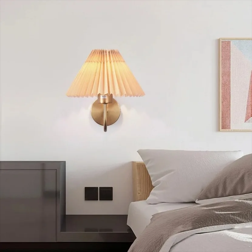 Nordic Retro Wall Lamp Umbrella Style Pleated Creative Decorative Light Bedroom Living Room Bedside Corridor Indoor Home Light