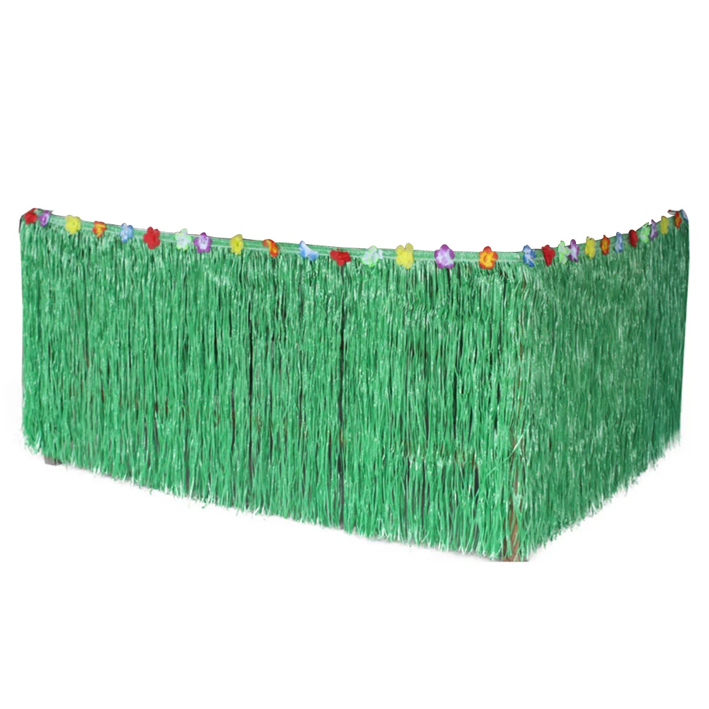 

276*75CM Hawaiian Table Skirt Grass Desk Skirt for Luau Party Decoration (Green) Grass Table Skirt Table Skirts for Parties