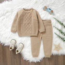 Autumn Toddler Boys Girls Clothes Sets Winter Casual Crew Neck Long Sleeve Knitted Newborn Infant Sweaters Shirts+Pants Costumes