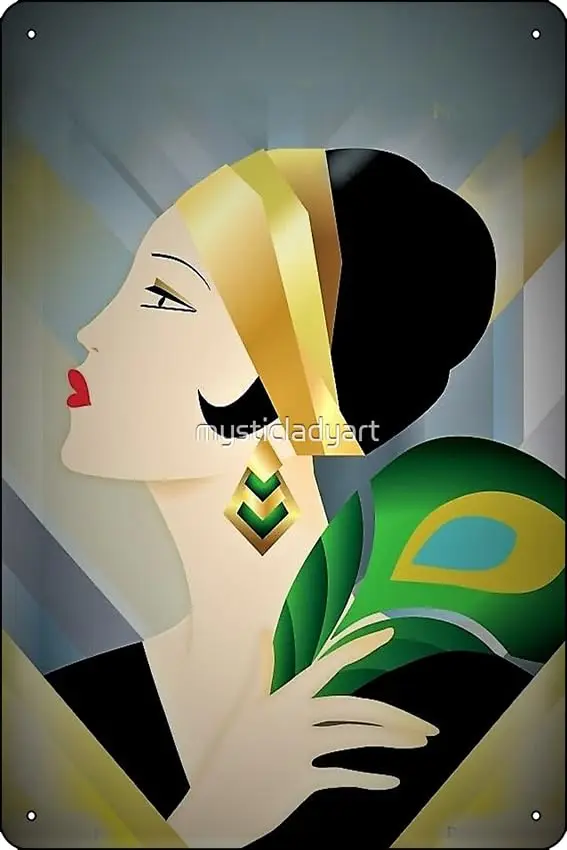 1929 art deco flapper postcard fashion print lady mysticladyart Poster Metal Tin Sign Fun Home Art Wall Decor 8x12 Inch